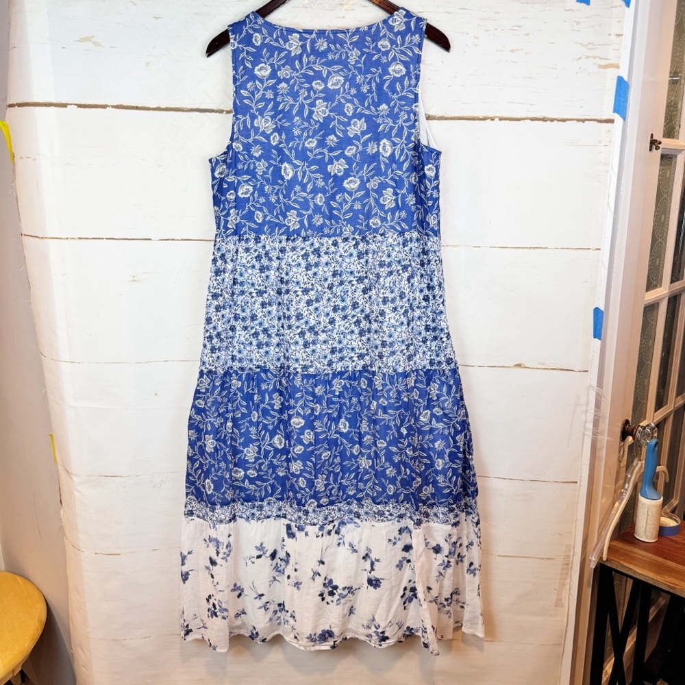 J. Jill Blue Floral Tiered Sleeveless Maxi Dress - Picture 11 of 12